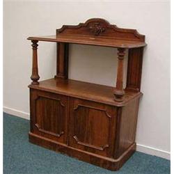 Oak two tier buffet with carved back and top