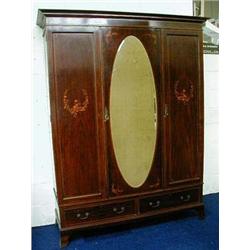 Victorian floral inlaid mahogany wardrobe, th