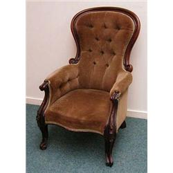 Victorian rosewood framed spoonback open armc