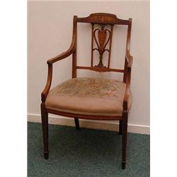 Victorian inlaid mahogany open armchair