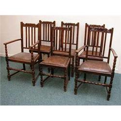 Set of six oak dining chairs with slat backs