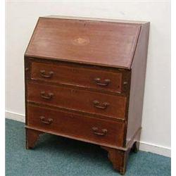 Edwardian mahogany bureau, the fall with shel