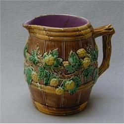 George Jones Majolica barrel shaped jug with