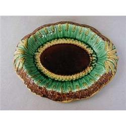 Victorian Majolica bread dish decorated with