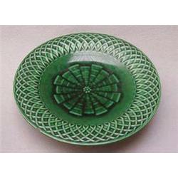 Mintons green basket design Majolica tazza, M