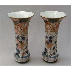 Pair of Japanese hexagonal and fluted Imari p