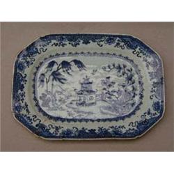 Chinese hand painted blue and white rectangul