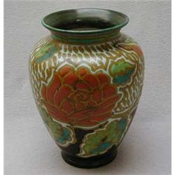 Hand painted Gouda pottery vase decorated in