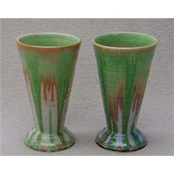 Two small Shelley green, beige and light blue