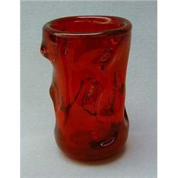 Large red Whitefriars knobbly glass vase. 22c