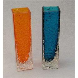 Blue and clear Whitefriars bark glass vase an