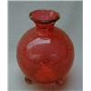 Image 1 : Bulbous cranberry crackle glass vase on three