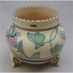 Hand painted Honiton floral tricorn pot. Coll