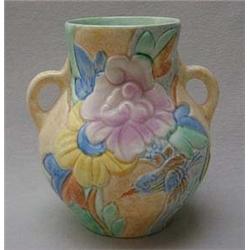 Hanpainted Beswick twin handled floral vase,
