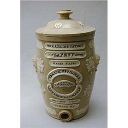 Large Atkins Patent stoneware lidded safety w