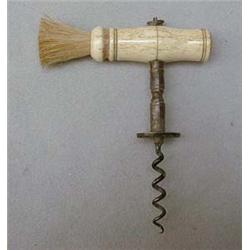 Steel corkscrew with bone handle and brush
