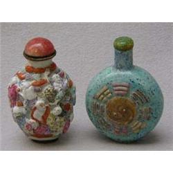 Two hand painted Chinese pottery scent bottle
