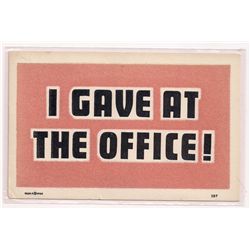 1968 Postcard-"I Gave At The Office", with felt-like material on the front of the card