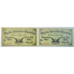 2 1892 Columbian Expo tickets