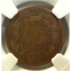 1872 TWO CENT PIECE NGC VG, CLEANED, RARE