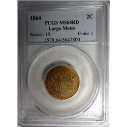 1864 TWO CENT PIECE PCGS MS64, RED, WHAT'S IT TAKE TO BE 65? SUPER!
