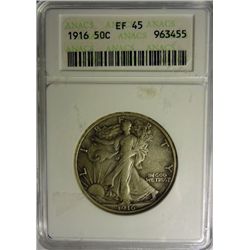 1916 WALKING LIBERTY HALF DOLLAR ANACS EF-AU45