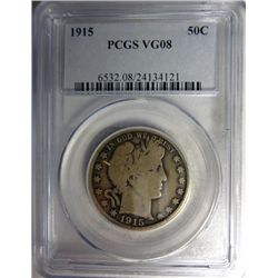1915 BARBER HALF DOLLAR PCGS VG 8