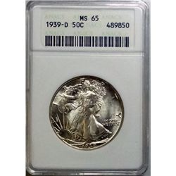 1939-D WALKING LIBERTY HALF DOLLAR ANACS MS-65