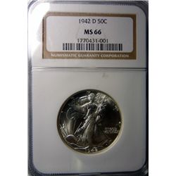 1942-D WALKING LIBERTY HALF DOLLAR NGC MS66 SUPER