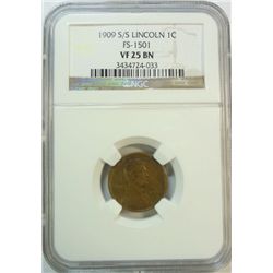 1909S/S  FS-1501 Lincoln penny  NGC25BN