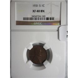 1931S Lincoln penny  NGC40BN