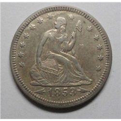 1853 AR/RYS   Seated quarter   XF45