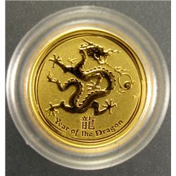 2012 AUSTRALIAN 1/20th OUNCE .999 GOLD DRAGON, BEAUTIFUL PROOF COIN