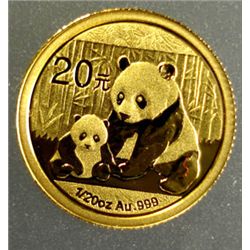 2012 20 YUAN 1/20th OUNCE .999 GOLD PANDA, BEAUTIFUL PROOF COIN, SEALED