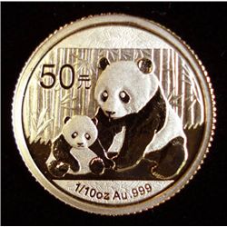 2012 CHINESE PANDA 1/10 OUNCE .999 GOLD COIN, BEAUTIFUL PROOF FINISH