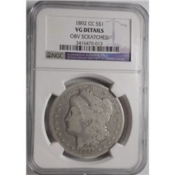 1892CC    Morgan $   NGC VG scr