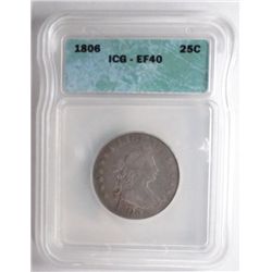 ICG 1806 Bust Quarter, EF40, well struck, very nice for grade original patina