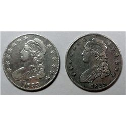 2 Bust Half, 1833 VF/XF (cleaned), 1835 XF details (lt scrs)