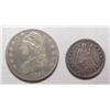 Image 1 : 2 Type Coins 1834 Bust Half $ VF, 1854 w/arr seated Quarter VF/XF