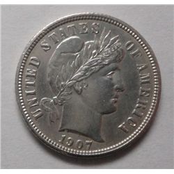 High grade 1907 Barber Dime, Choice BU 64, Blast white