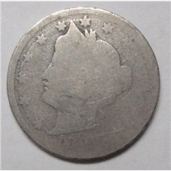 1886 V Nickel Key Date Decent Ave Circ, no damage or problems