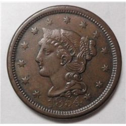 1854 Large Cent Braided Hair Choco Br AU55 Attractive Surfaces