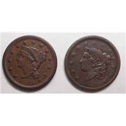 2 Large Cents, 1838 Matron Head, 1855 Braided Hair, both Nice VF