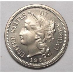 1883  proof 3 cent nickel  MS65 coin is virtually flawless with just the
