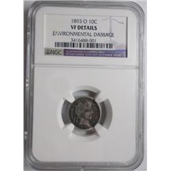 1893O Barber dime  NGC VF environ dmg