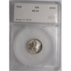 1916 Mercury dime  SEGS64 FSB