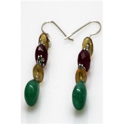 Natural 29.35ct Ruby,Emerald Semi Precious Earrings .92