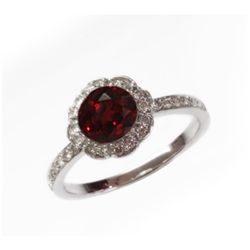 Natural 1.52 ct 3.38g Garnet & Diamond 14k WG Ring