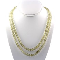 434.5ctw 2Row Lemon Topaz Beads Silver Necklace