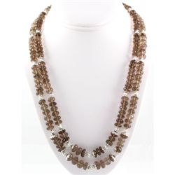 537.5ctw Smokey Quartz 2Row Silver Necklace